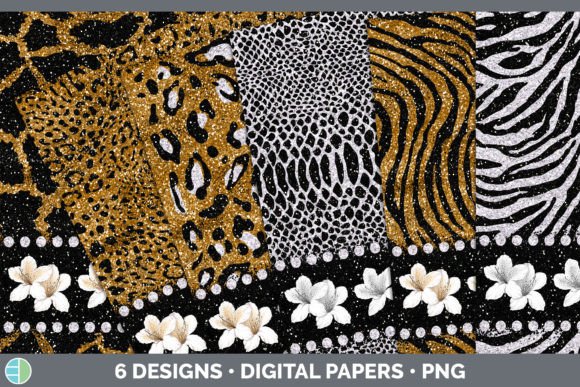 Animal Print Backgrounds & Flower Digita Bundle for Designers