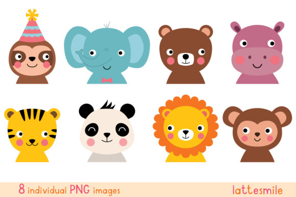 Charming Animal Faces Clipart: 8 Adorable Designs for Creative Projects